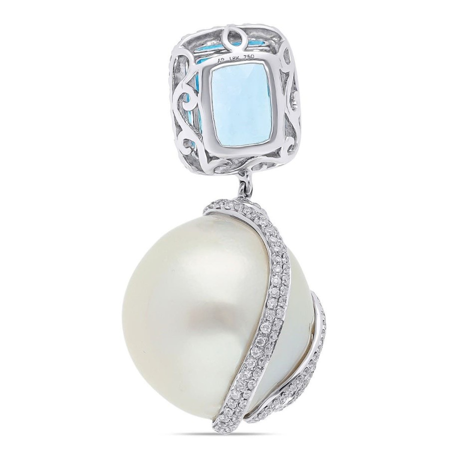 Gem Shopping Cultured South Sea Pearl And Diamond Pendant In 18K White Gold | Pearl