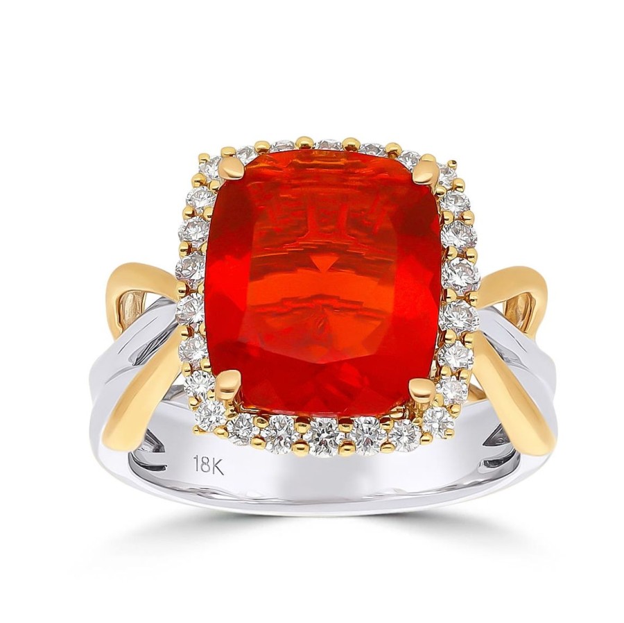 Gem Shopping Cut By Ben Mexican Fire Opal And Diamond Ring In 18K | Fire Opal