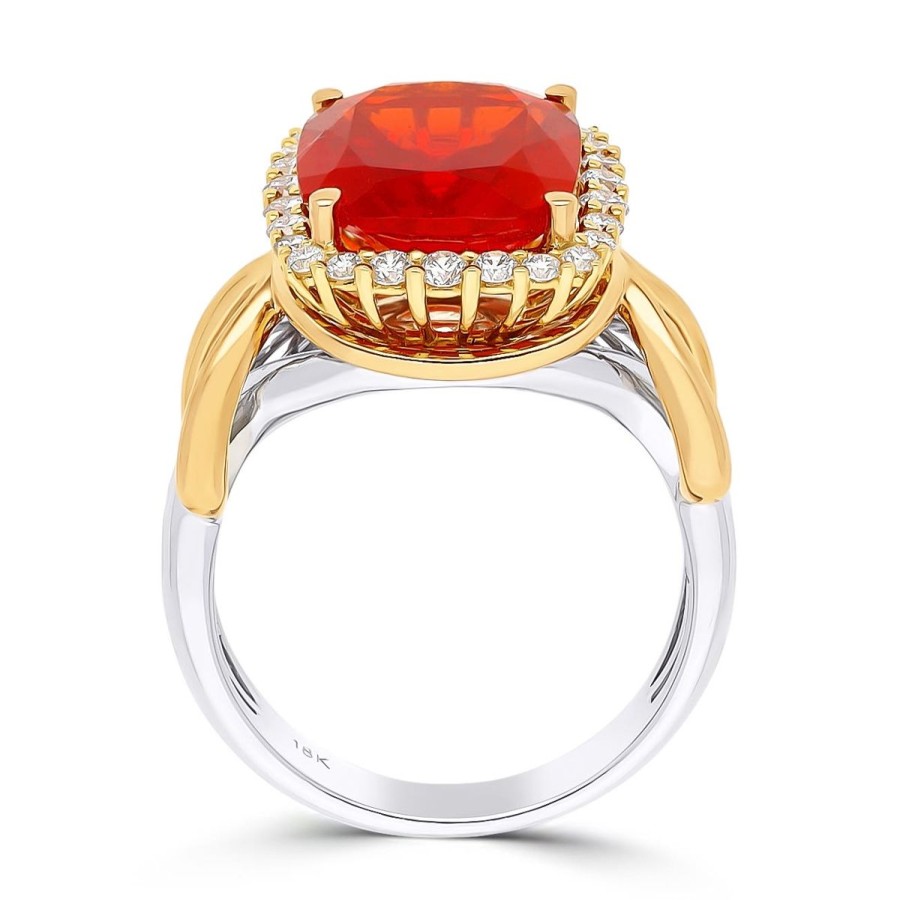 Gem Shopping Cut By Ben Mexican Fire Opal And Diamond Ring In 18K | Fire Opal