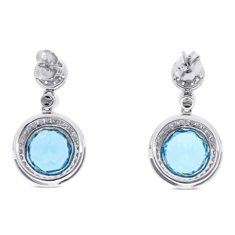 Gem Shopping Blue Topaz, Pearl And Diamond Drop Earrings In 18K White Gold | Pearl