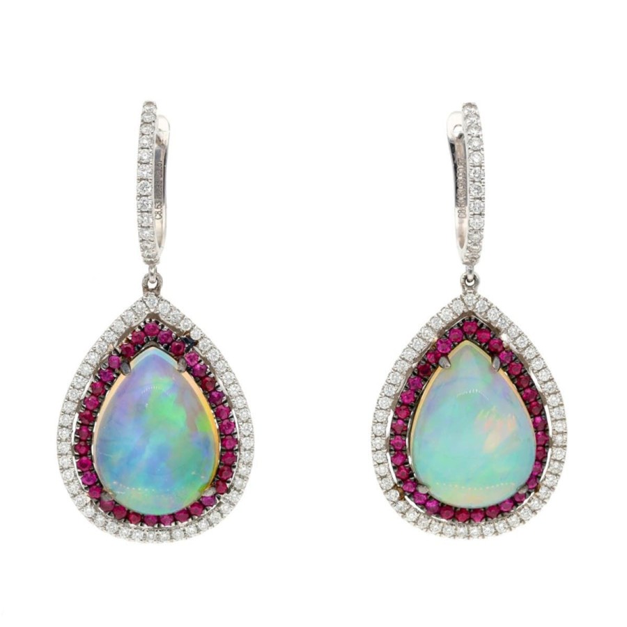 Gem Shopping Effy Opal, Diamond And Ruby Earrings In 14K White Gold | Opal