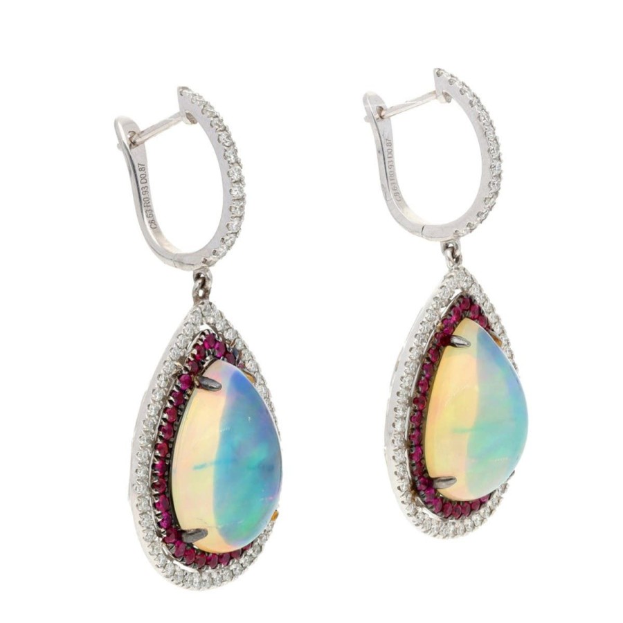 Gem Shopping Effy Opal, Diamond And Ruby Earrings In 14K White Gold | Opal