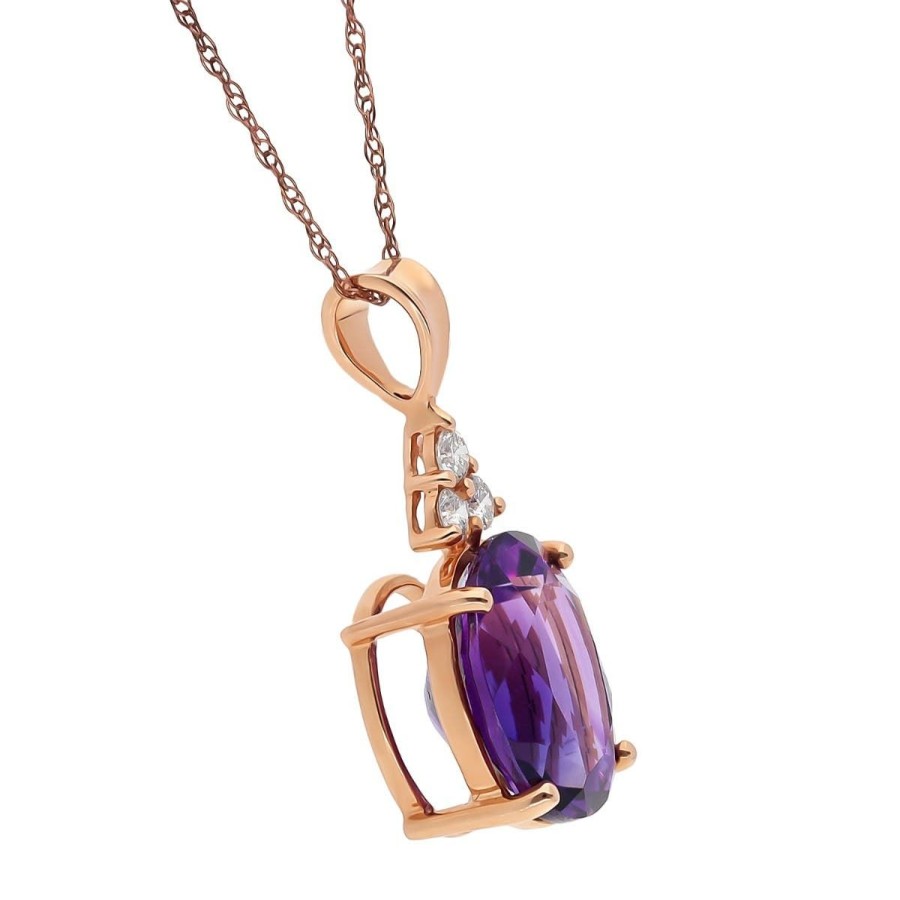 Gem Shopping Siberian Amethyst And Diamond Pendant In 14K Rose Gold | Amethyst