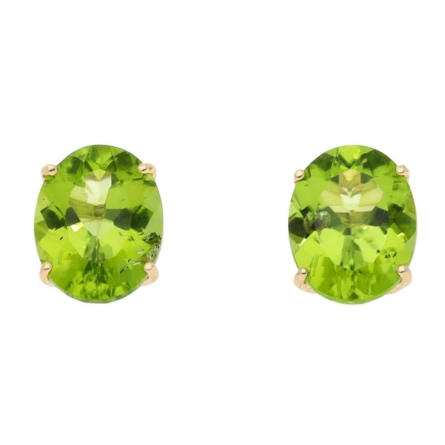 Gem Shopping Peridot Oval Stud Earrings In 14K Yellow Gold | Peridot