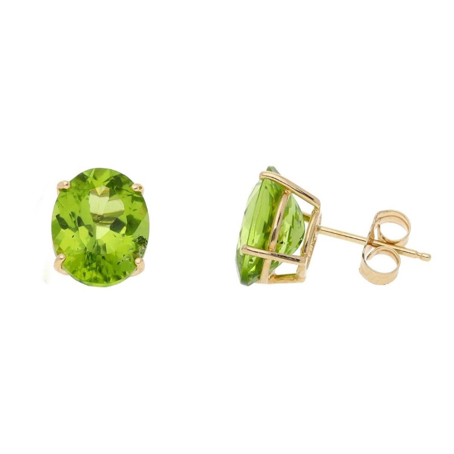 Gem Shopping Peridot Oval Stud Earrings In 14K Yellow Gold | Peridot