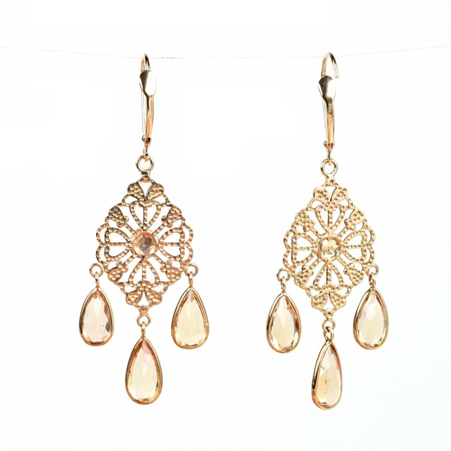 Gem Shopping Imperial Topaz And Ruby Chandelier Earrings In 14K Yellow Gold | Imperial Topaz