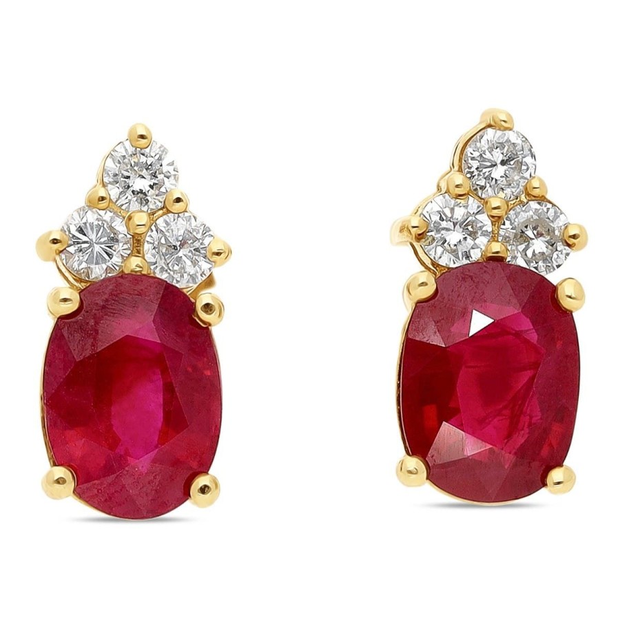 Gem Shopping Ruby And Diamond Stud Earrings In 18K Yellow Gold | Ruby