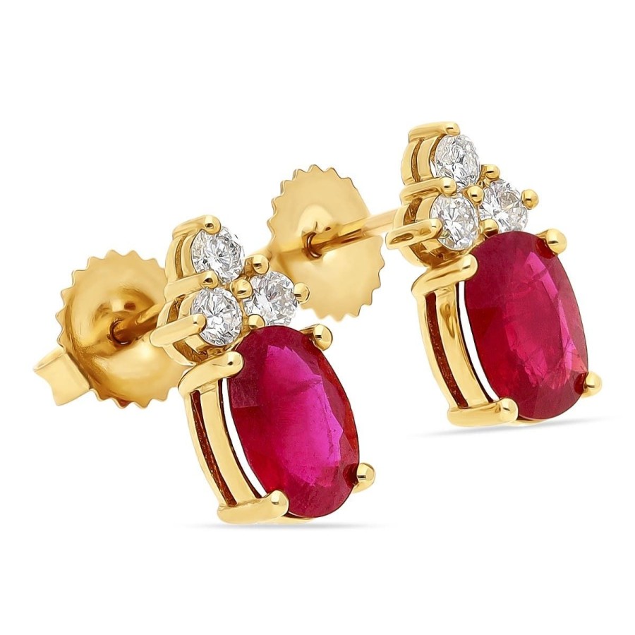 Gem Shopping Ruby And Diamond Stud Earrings In 18K Yellow Gold | Ruby