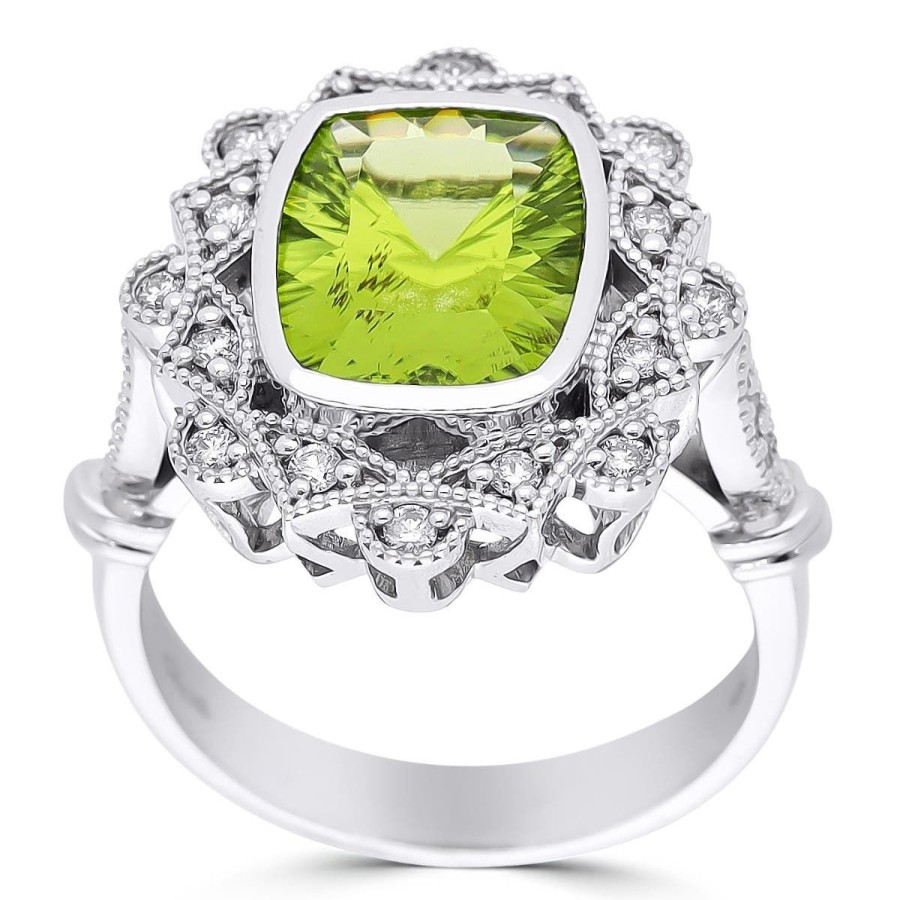 Gem Shopping Cut By Ben Pakistani Peridot And Diamond Cocktail Ring In 14K White Gold | Peridot