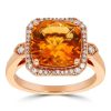 Gem Shopping Citrine And Diamond Halo Ring In 14K Rose Gold | Citrine