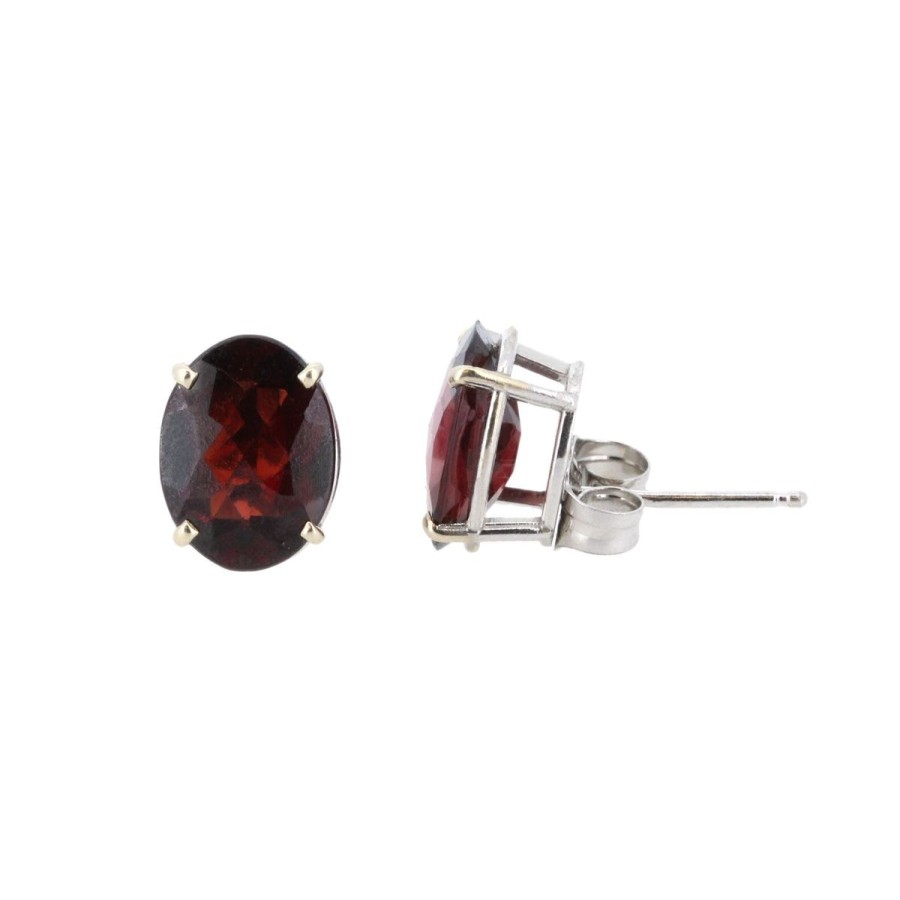 Gem Shopping Garnet Oval Stud Earrings In 14K White Gold | Garnet