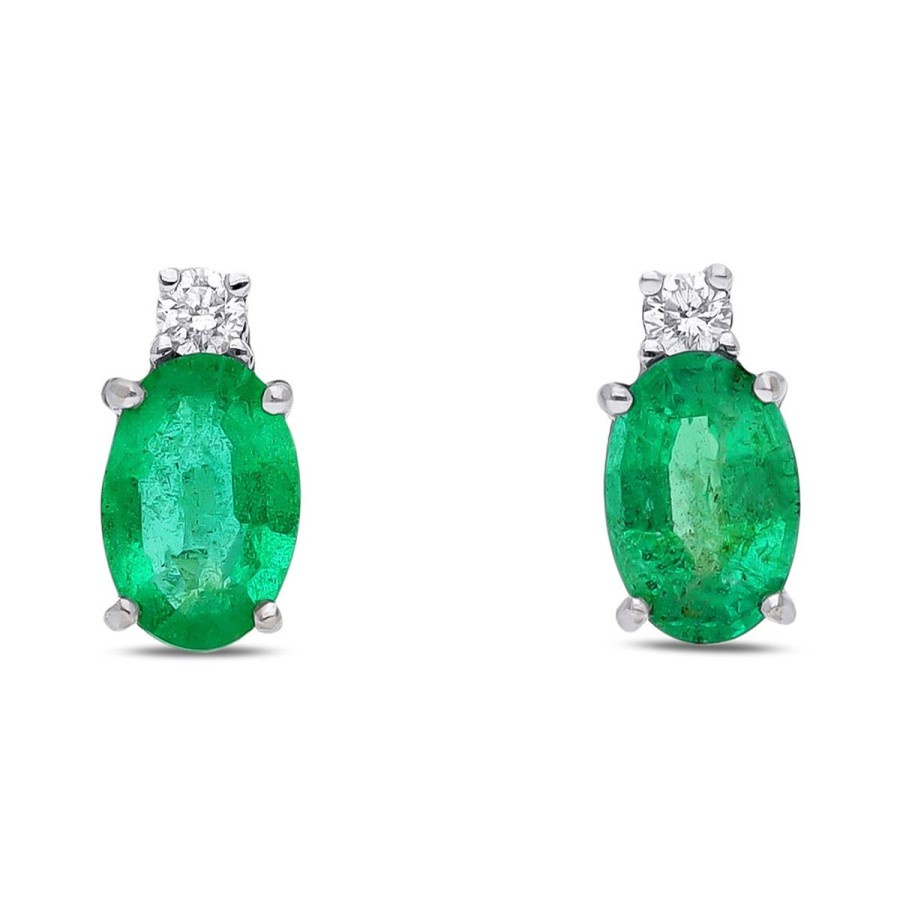 Gem Shopping Cut By Ben Emerald And Diamond Stud Earrings In 14K | Emerald