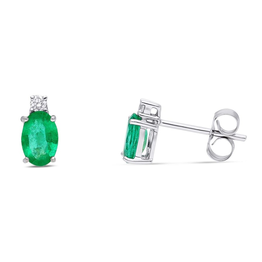 Gem Shopping Cut By Ben Emerald And Diamond Stud Earrings In 14K | Emerald