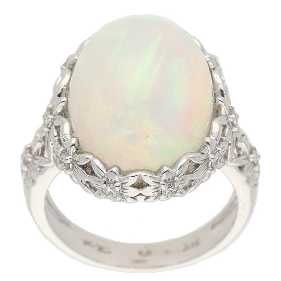 Gem Shopping Opal Ring In 14K White Gold | Opal