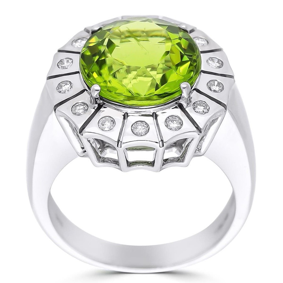 Gem Shopping Cut By Ben Pakistani Peridot And Diamond Ring In 14K White Gold | Peridot