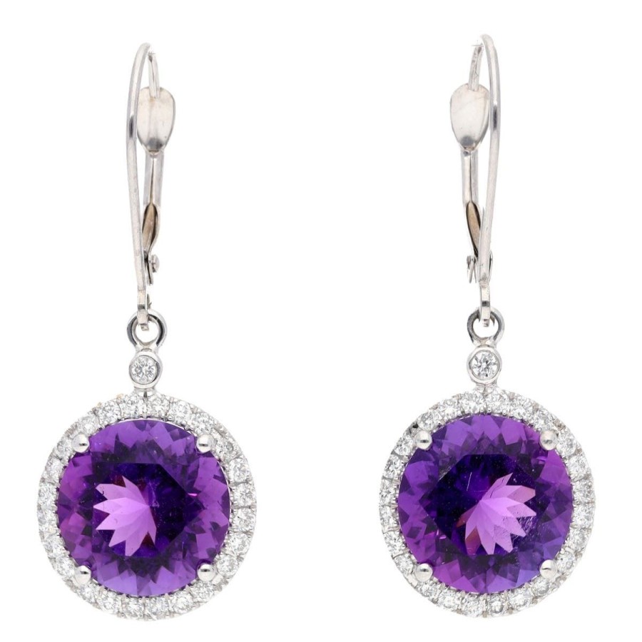 Gem Shopping Siberian Amethyst And Diamond Halo Drop Earrings In 14K White Gold | Amethyst