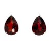 Gem Shopping Garnet Pear Stud Earrings In 14K White Gold | Garnet