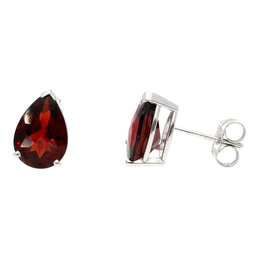 Gem Shopping Garnet Pear Stud Earrings In 14K White Gold | Garnet