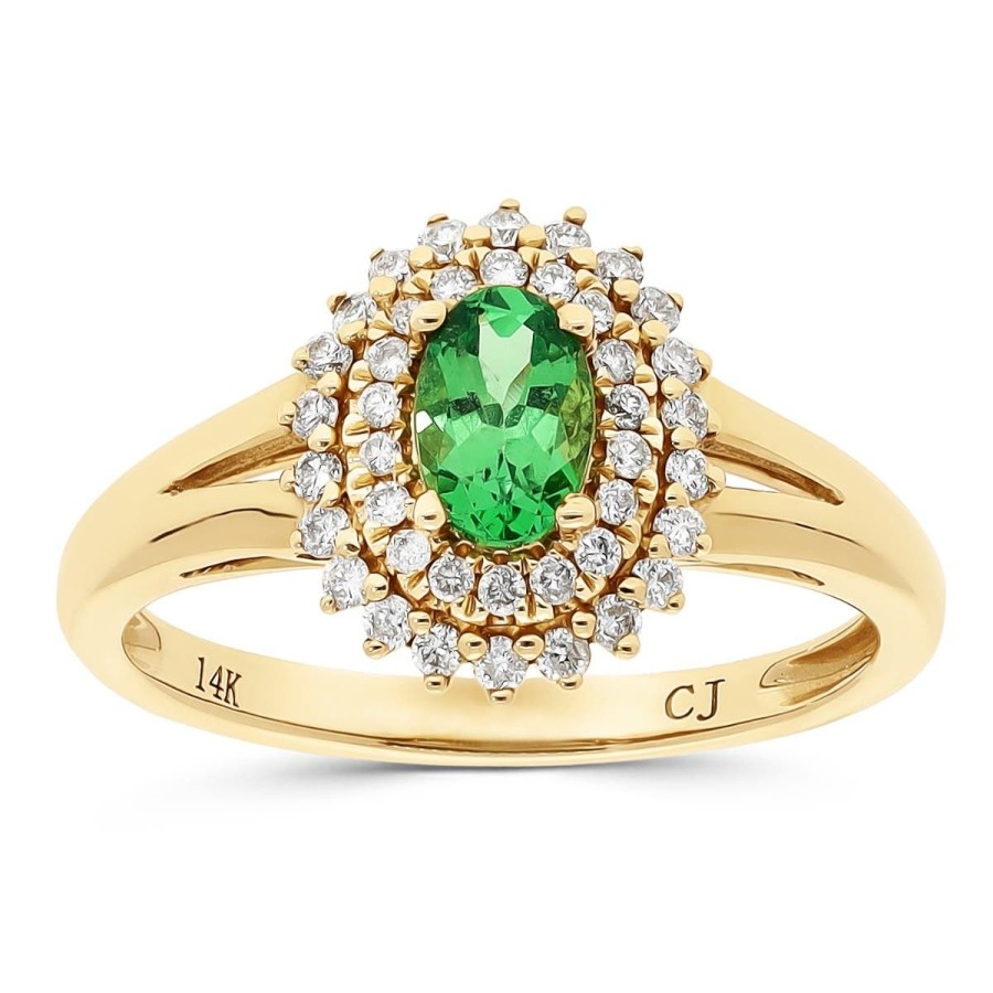 Gem Shopping Cirari Couture Jewels Tsavorite And Diamond Halo Ring In 14K Yellow Gold | Garnet