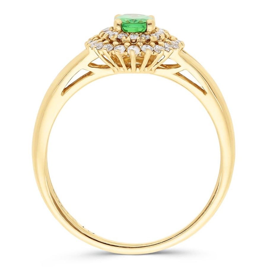 Gem Shopping Cirari Couture Jewels Tsavorite And Diamond Halo Ring In 14K Yellow Gold | Garnet