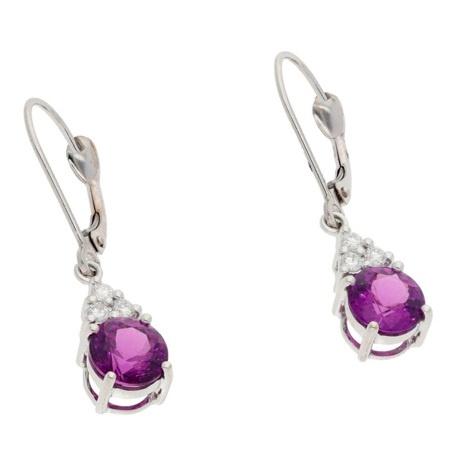 Gem Shopping Garnet And Diamond Drop Earrings In 14K White Gold | Garnet