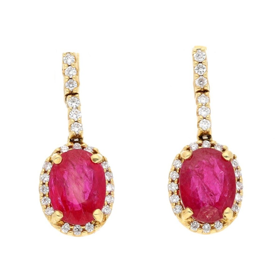 Gem Shopping Ruby And Diamond Drop Earrings In 18K Yellow Gold | Ruby