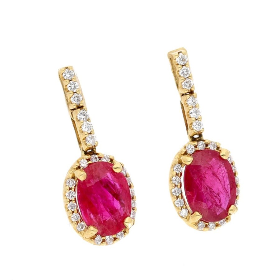 Gem Shopping Ruby And Diamond Drop Earrings In 18K Yellow Gold | Ruby