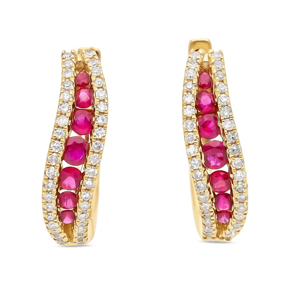 Gem Shopping Ruby And Diamond Hoop Earrings In 14K | Ruby