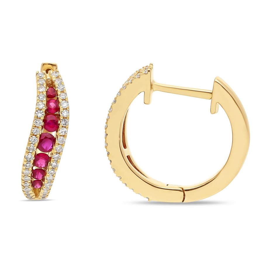 Gem Shopping Ruby And Diamond Hoop Earrings In 14K | Ruby