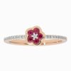 Gem Shopping Kallati Ruby And Diamond Flower Ring In 14K 2 Tone Gold | Ruby