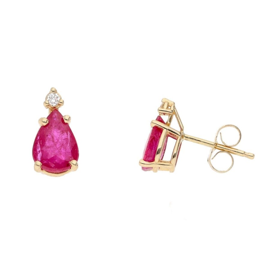 Gem Shopping Ruby And Diamond Stud Earrings In 14K Yellow Gold | Ruby