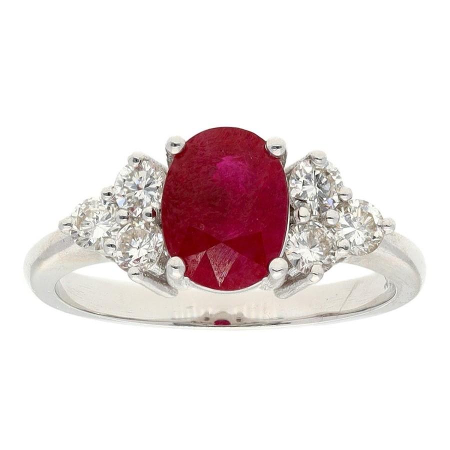 Gem Shopping Oval Ruby And Diamond Ring In 18K White Gold | Ruby