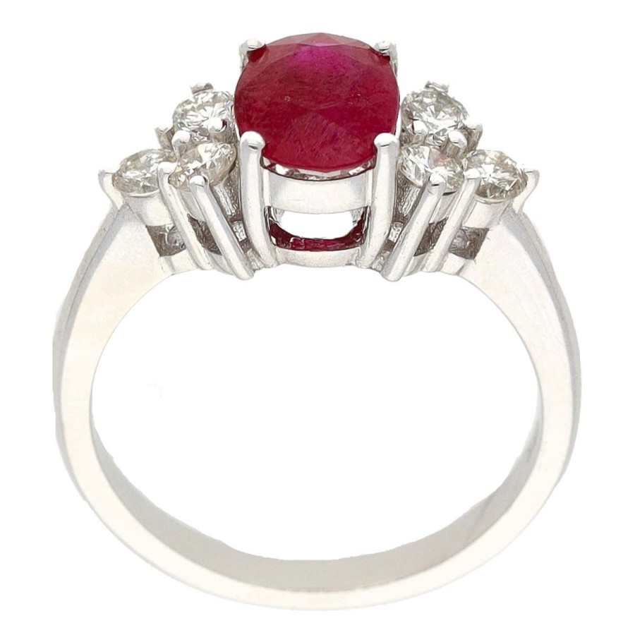 Gem Shopping Oval Ruby And Diamond Ring In 18K White Gold | Ruby