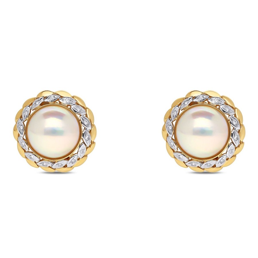 Gem Shopping Cut By Ben Mabe Pearl And Diamond Earrings In 14K | Pearl