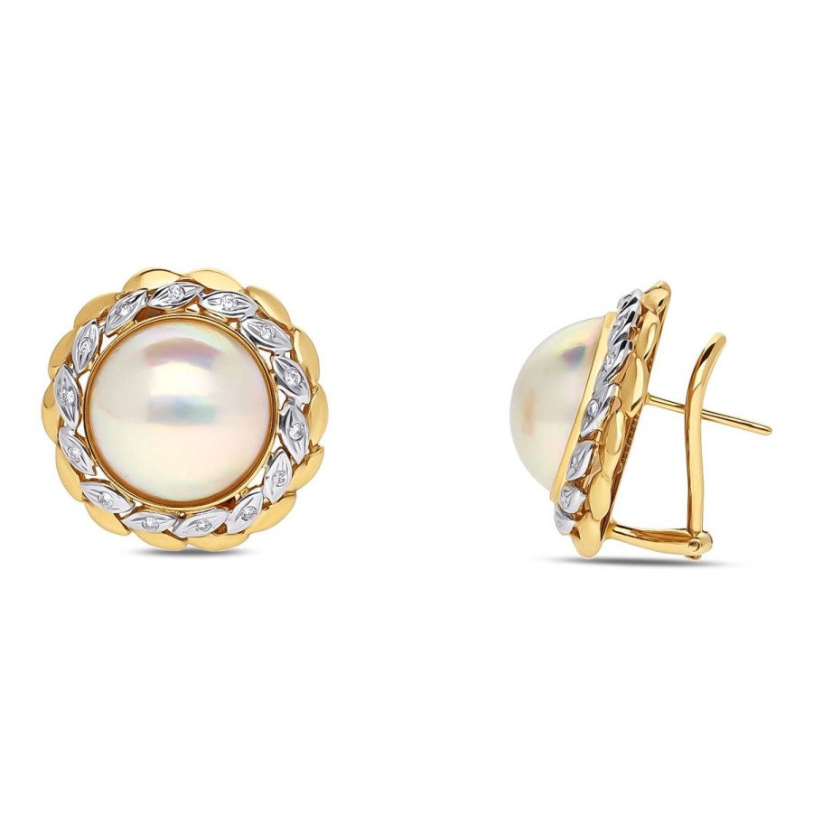 Gem Shopping Cut By Ben Mabe Pearl And Diamond Earrings In 14K | Pearl