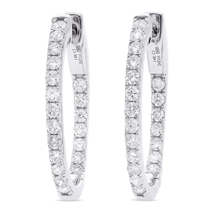 Gem Shopping 1.01 Ct. Tw. Cirari Couture Diamond Hoop Earrings In 14K White Gold | Diamond