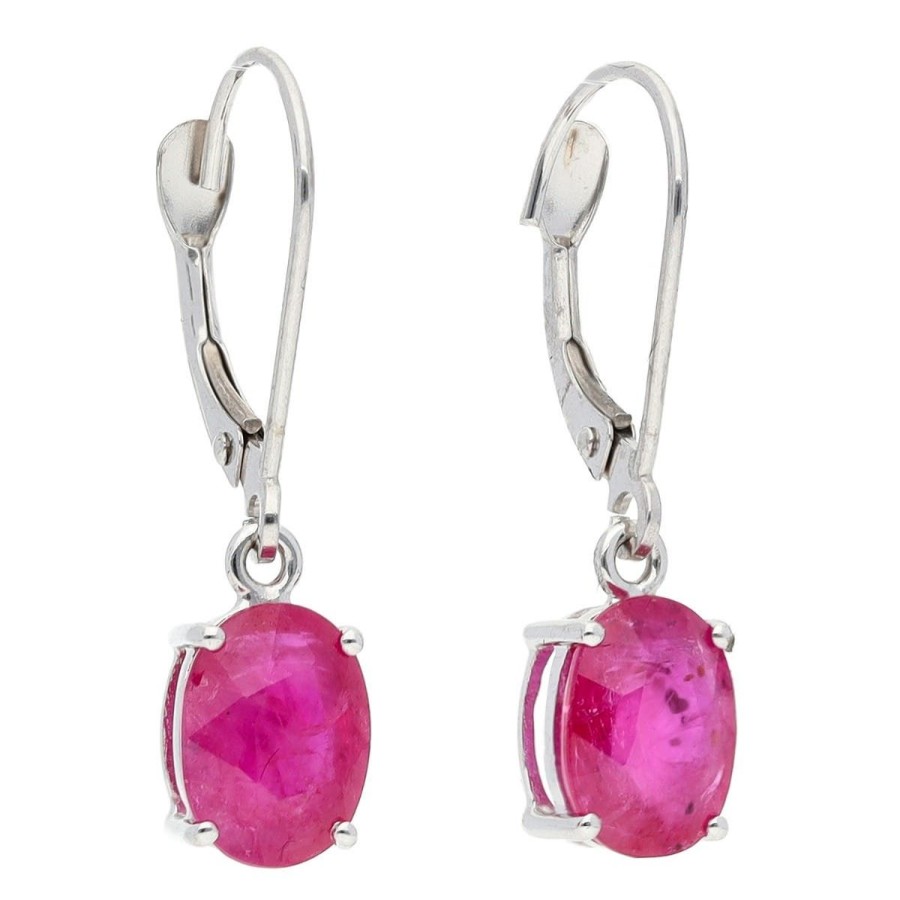 Gem Shopping Ruby Drop Earrings In 14K White Gold | Ruby