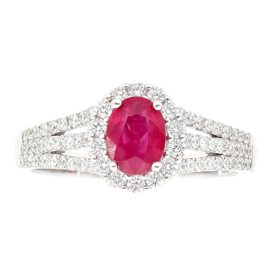 Gem Shopping Ruby And Diamond Ring In 14K White Gold | Ruby