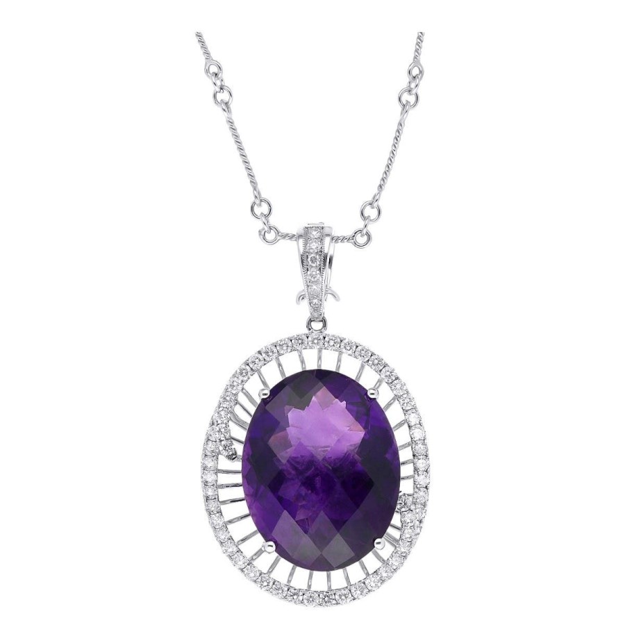 Gem Shopping Siberian Amethyst And Diamond Pendant In 14K White Gold | Amethyst