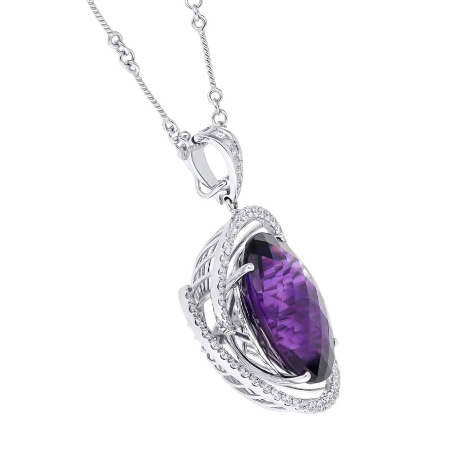 Gem Shopping Siberian Amethyst And Diamond Pendant In 14K White Gold | Amethyst