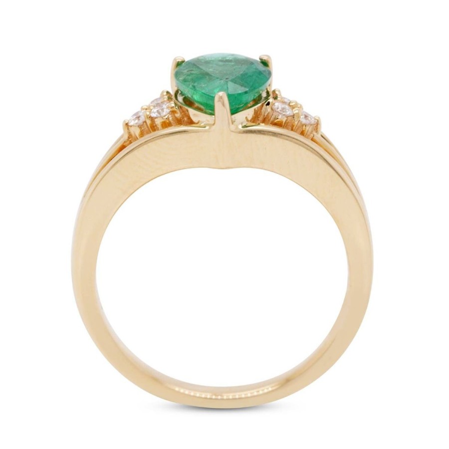 Gem Shopping Gem Bleu Pear Emerald And Diamond Ring In 14K Yellow Gold | Emerald