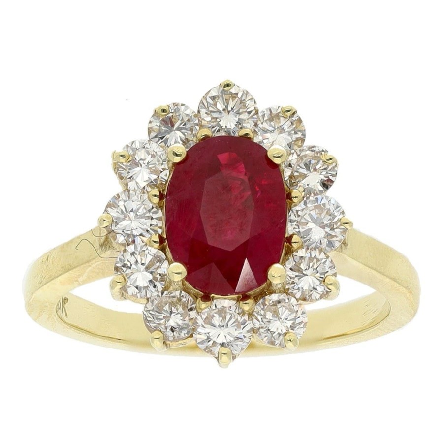 Gem Shopping Oval Ruby And Star Halo Diamond Ring In 18K Yellow Gold | Ruby