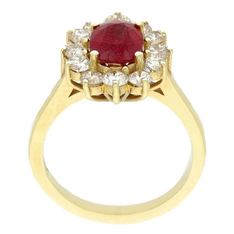 Gem Shopping Oval Ruby And Star Halo Diamond Ring In 18K Yellow Gold | Ruby