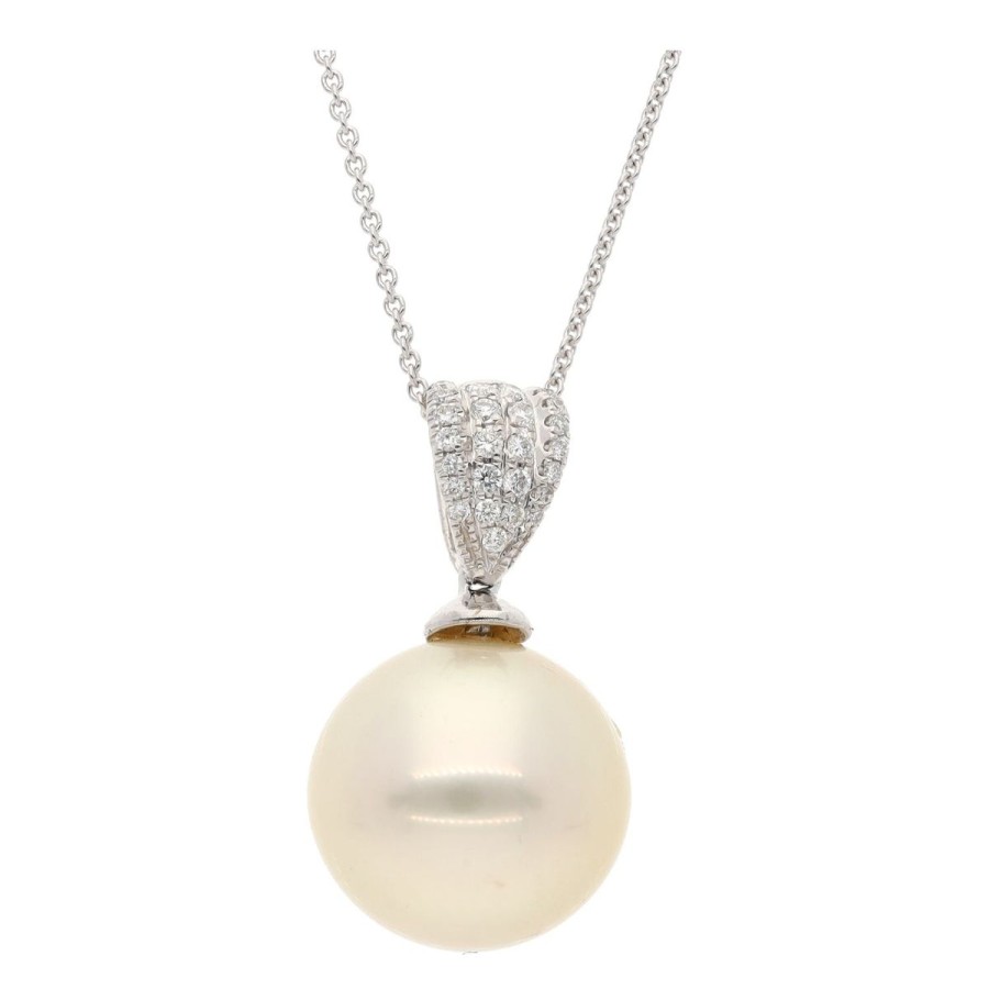 Gem Shopping Cut By Ben South Sea Cultured Pearl And Diamond Pendant In 18K White Gold | Pearl