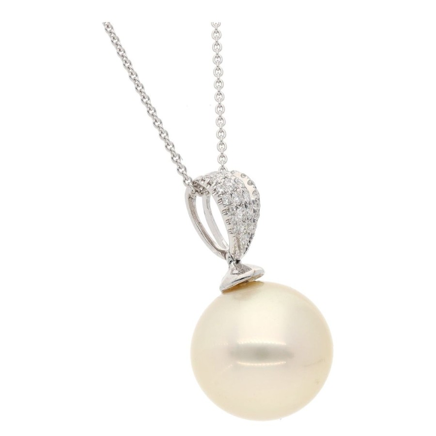 Gem Shopping Cut By Ben South Sea Cultured Pearl And Diamond Pendant In 18K White Gold | Pearl