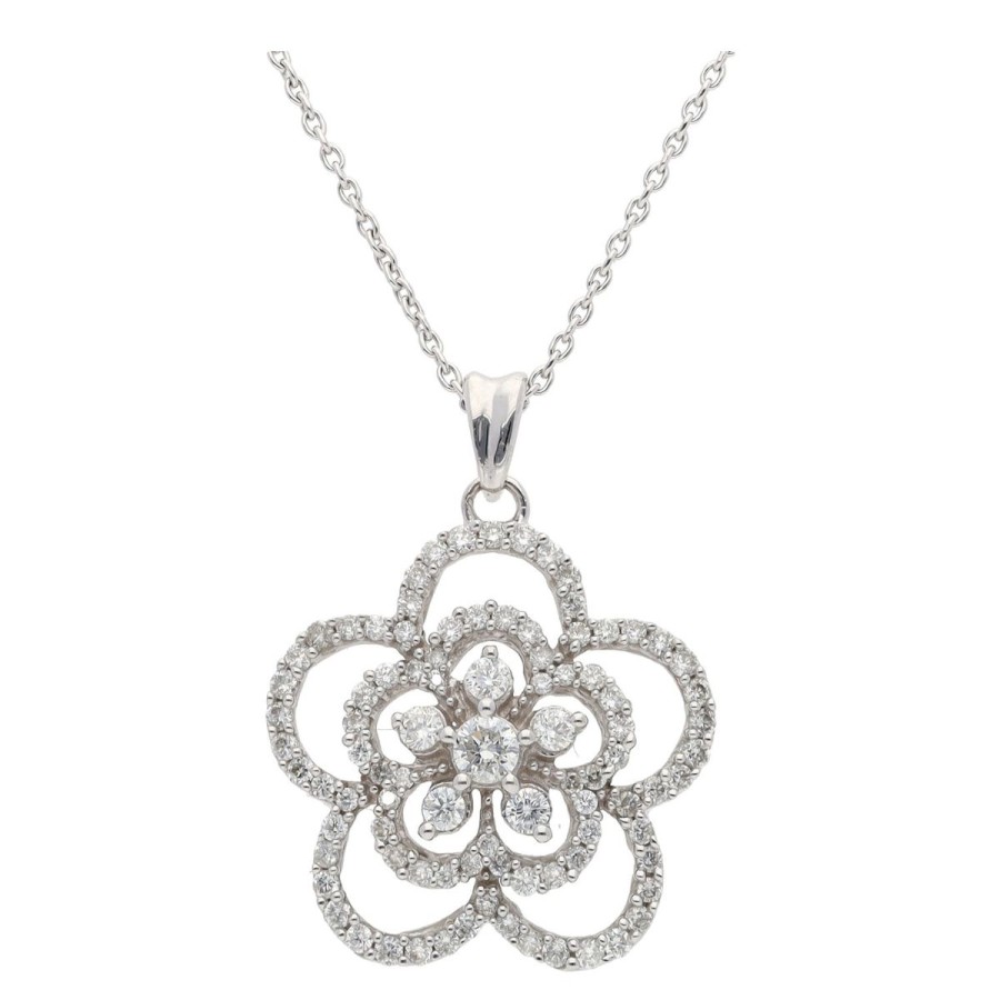 Gem Shopping Kallati Diamond Flower Pendant In 14K White Gold | Diamond